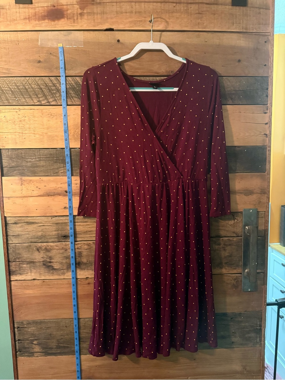 Torrid Size 0 Burgundy Gold Polka Dot Wrap Midi Dress Long Sleeve